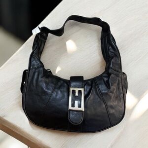 Elegant Black Shoulder Bag with Silver Hardware